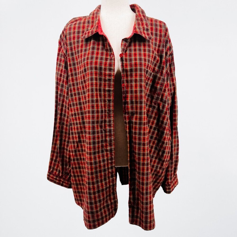 Vintage Plus Size Autumn Themed Plaid Textured Button Up - 3X (30/32)